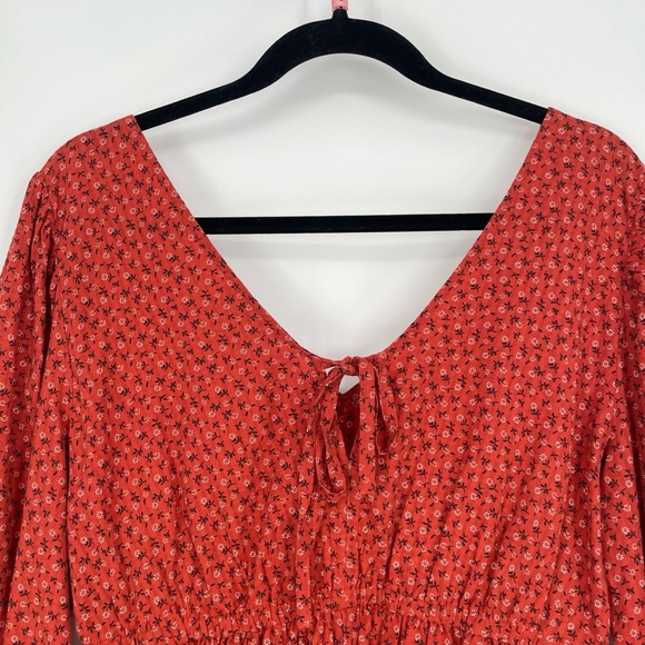 Madewell Womens V-Neck Puff Long Sleeve Peplum Cottage Core Orange Top Small - Picture 8 of 12